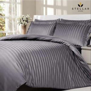 Premium Plain Duvet Cover Set – Gray Striped Single