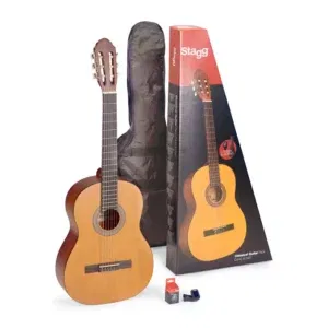 Stagg Guitar 4/4 Classic (Natural), Gloss-Nat Pack with Tuner and Bag, RAG-SCL50NAT